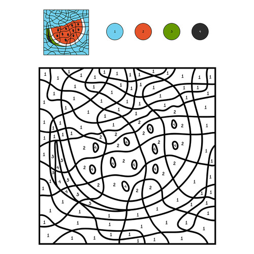 Watermelon Color by Number Coloring Page free printable Color by Number Coloring Pages coloring page