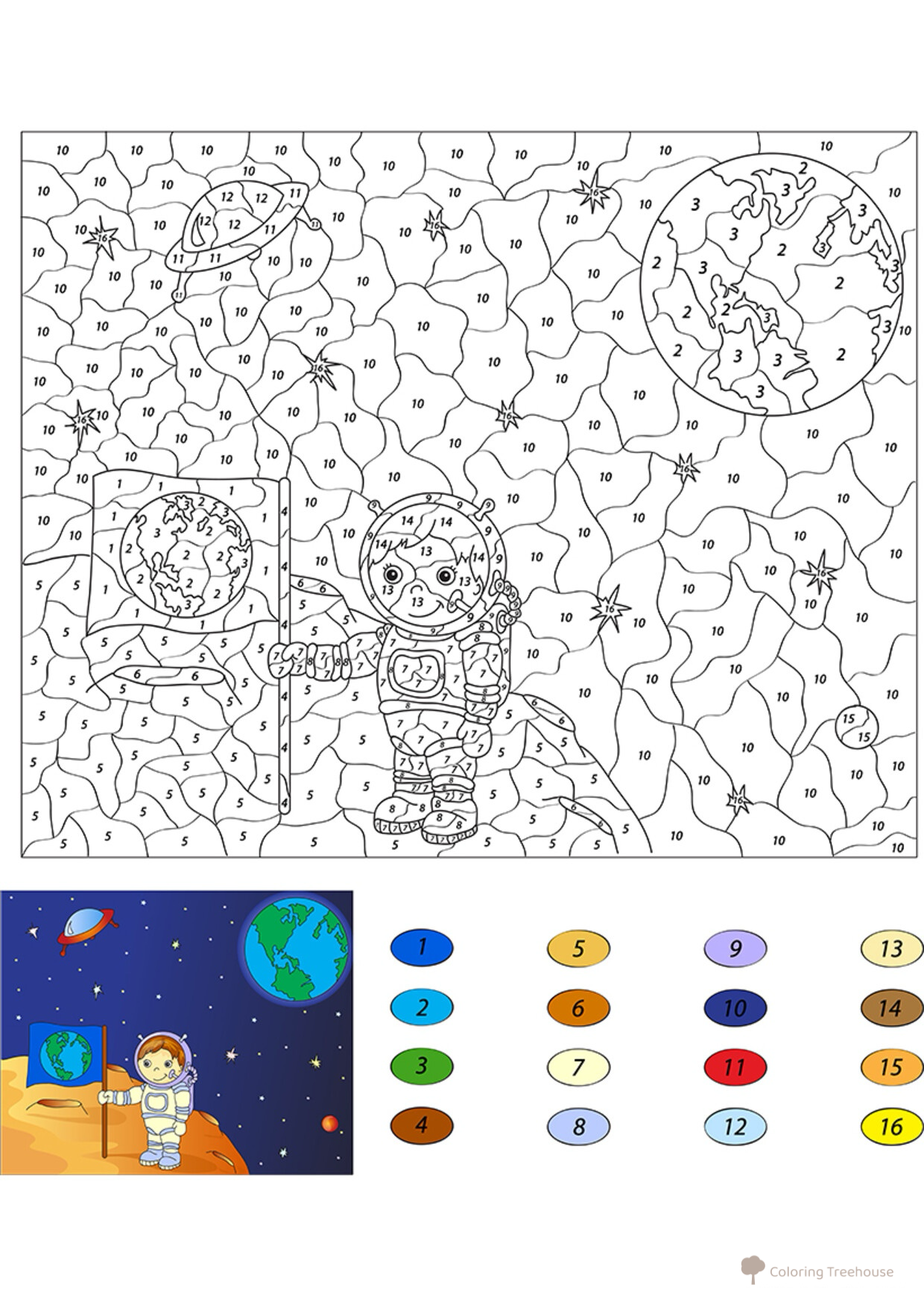 Astronaut Color by Numbers Coloring Page free printable Color by Number Coloring Pages coloring page