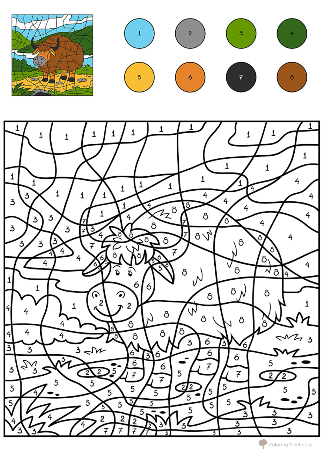Bull Color by Numbers Coloring Page free printable Color by Number Coloring Pages coloring page