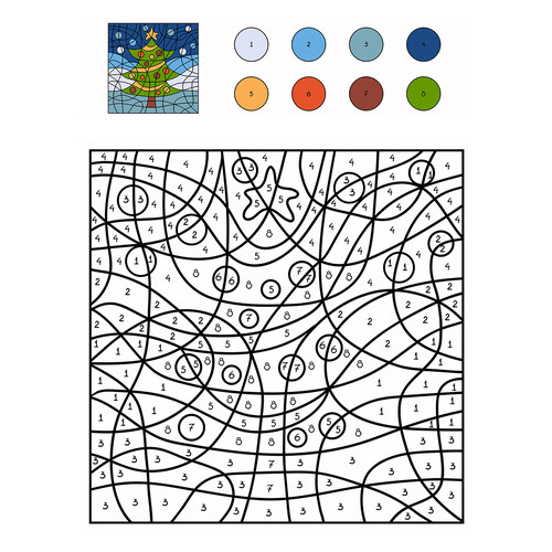 Dibujo para colorear: Árbol de Navidad por números dibujo para colorear gratis de Colorear por números