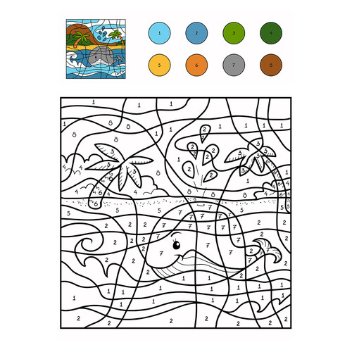 Página para colorear: Ballena junto a la isla por números dibujo para colorear gratis de Colorear por números