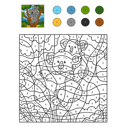 Página para colorear de koala por números dibujo para colorear gratis de Colorear por números