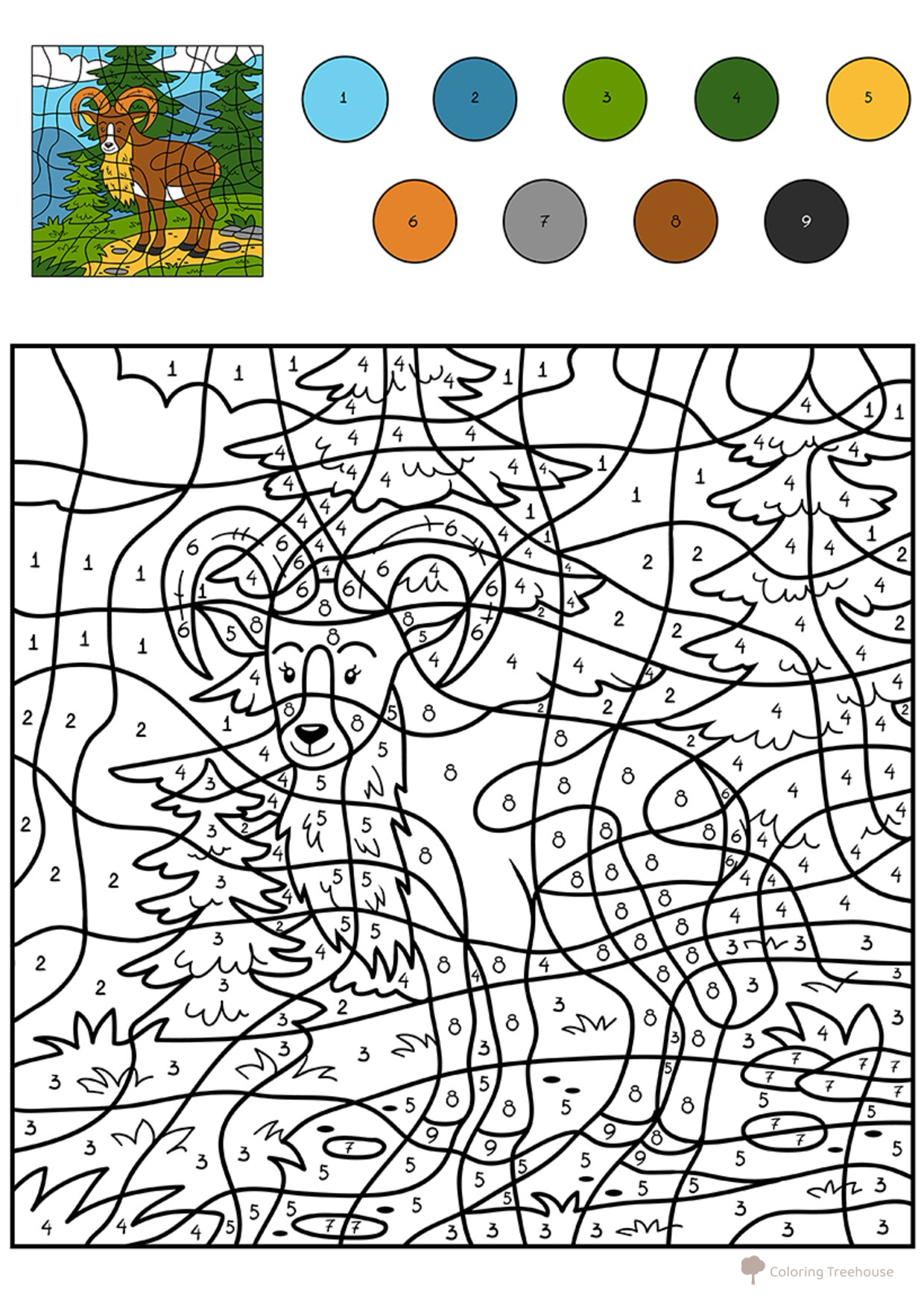 Página para colorear «Cabritillo por números» dibujo para colorear gratis de Colorear por números