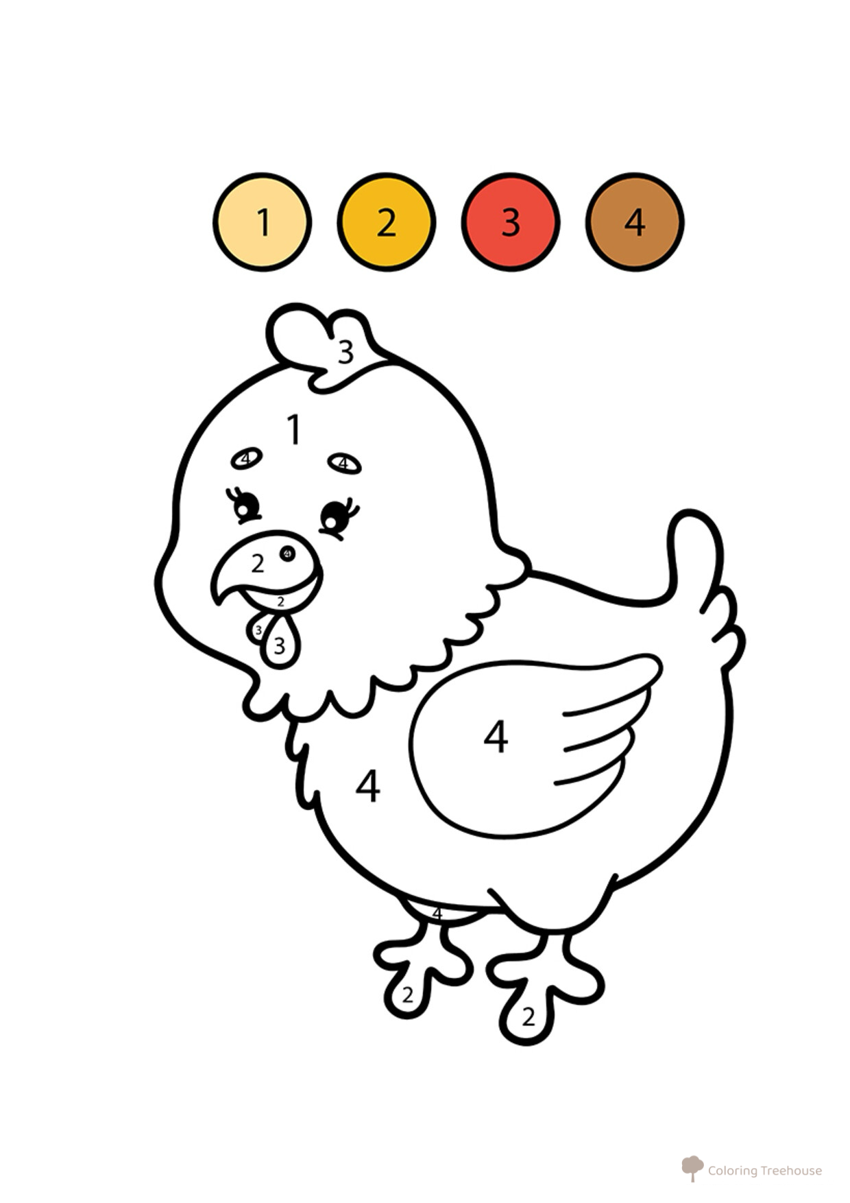 Página para colorear de gallina por números dibujo para colorear gratis de Colorear por números