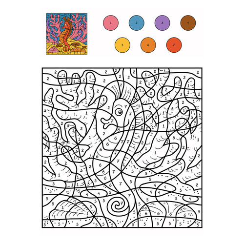 Página para colorear: Caballito de mar por números dibujo para colorear gratis de Colorear por números