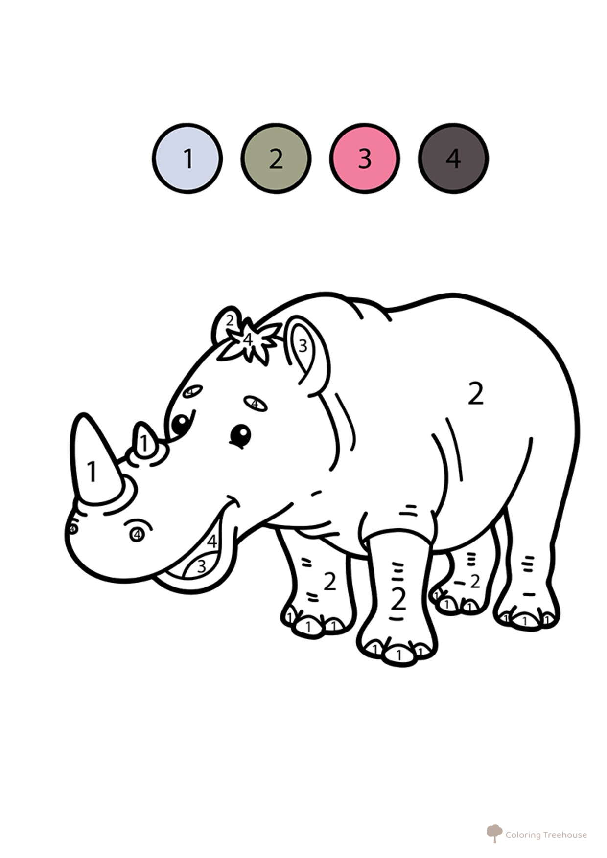 Página para Colorear de Rinoceronte por Números dibujo para colorear gratis de Colorear por números
