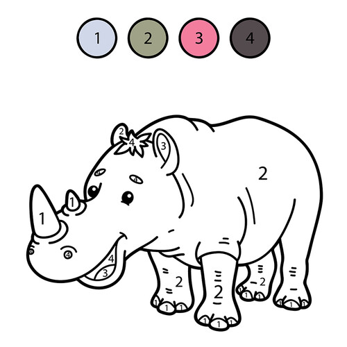 Página para Colorear de Rinoceronte por Números dibujo para colorear gratis de Colorear por números