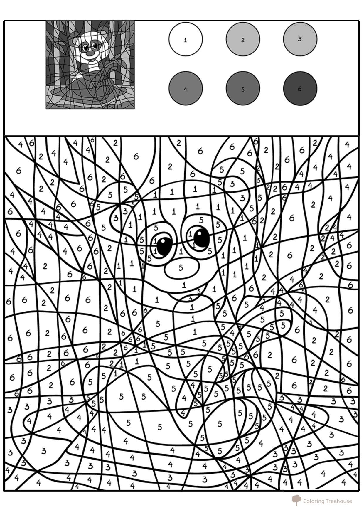Panda Color by Numbers free printable Color by Number Coloring Pages coloring page