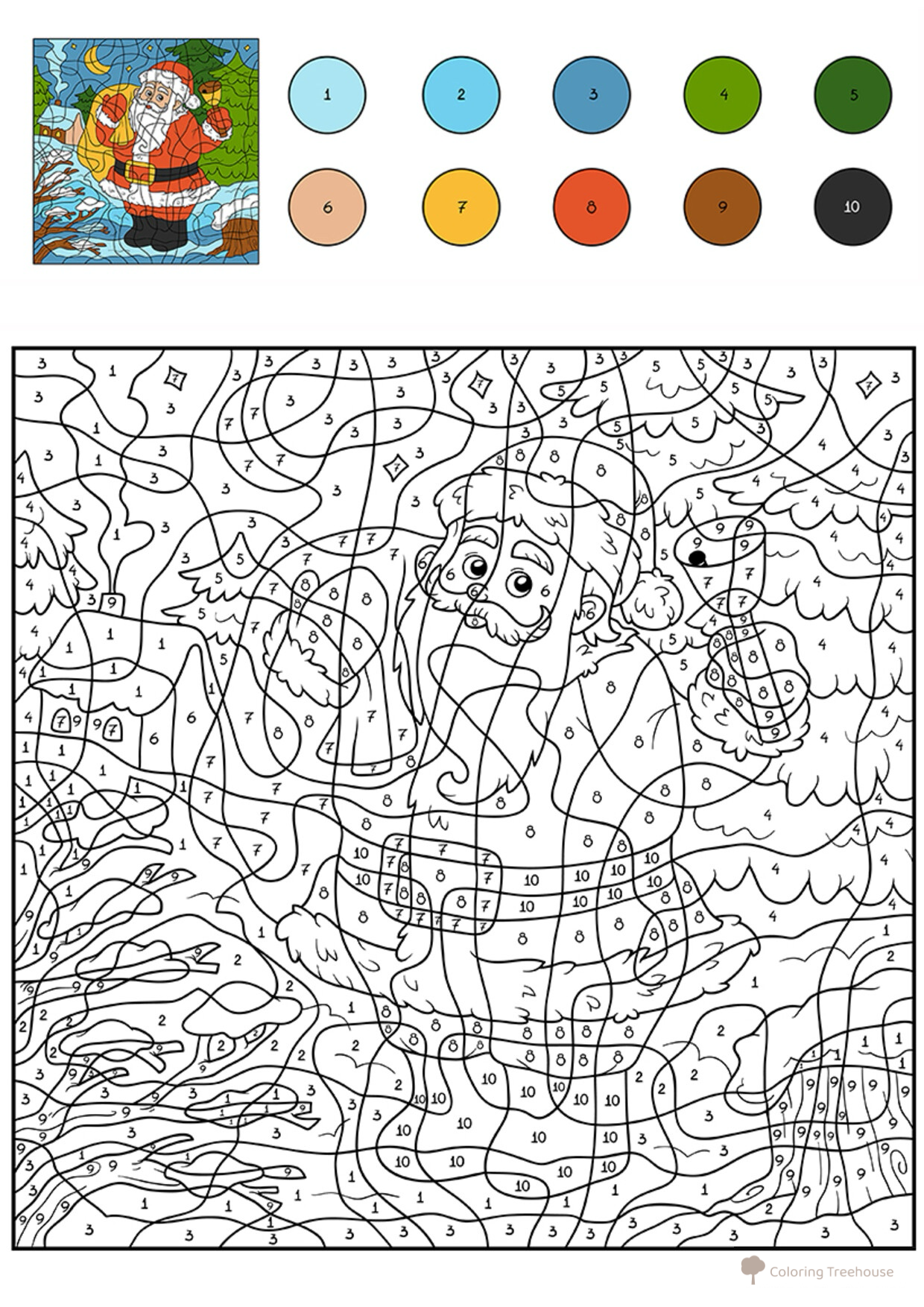 Santa Claus by Numbers Coloring Page free printable Color by Number Coloring Pages coloring page