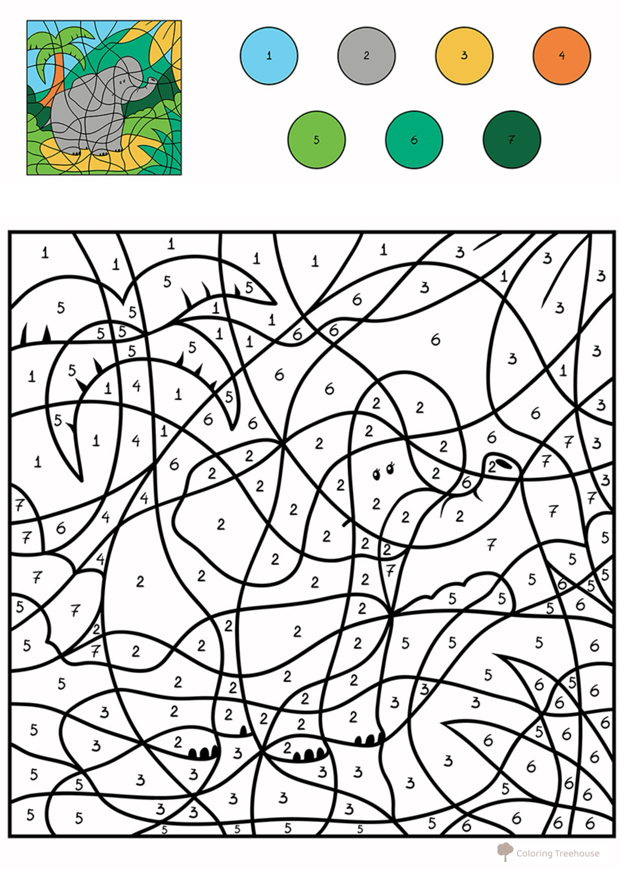 Página para colorear: Elefante por números dibujo para colorear gratis de Colorear por números