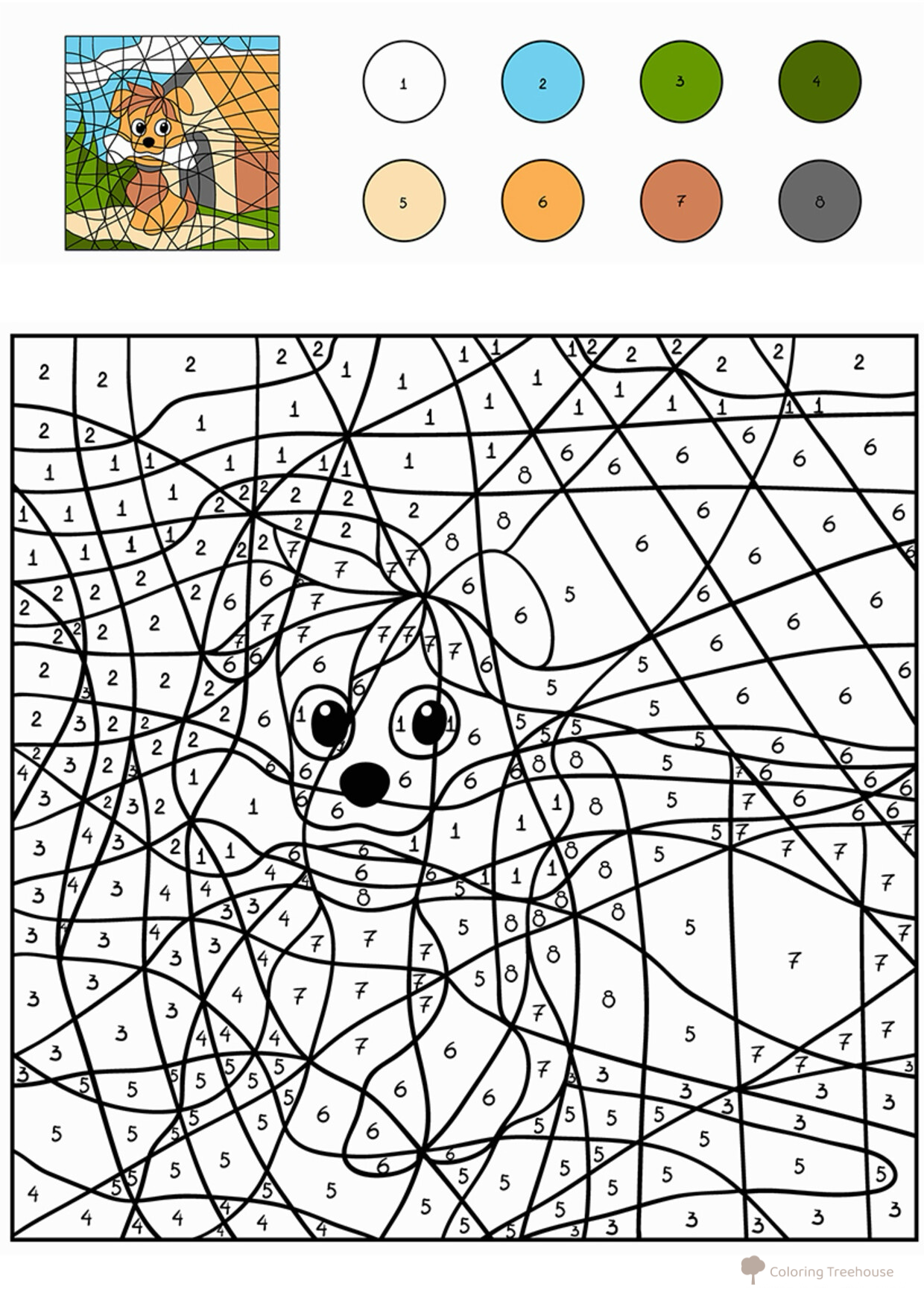Página para colorear: Perro por números dibujo para colorear gratis de Colorear por números
