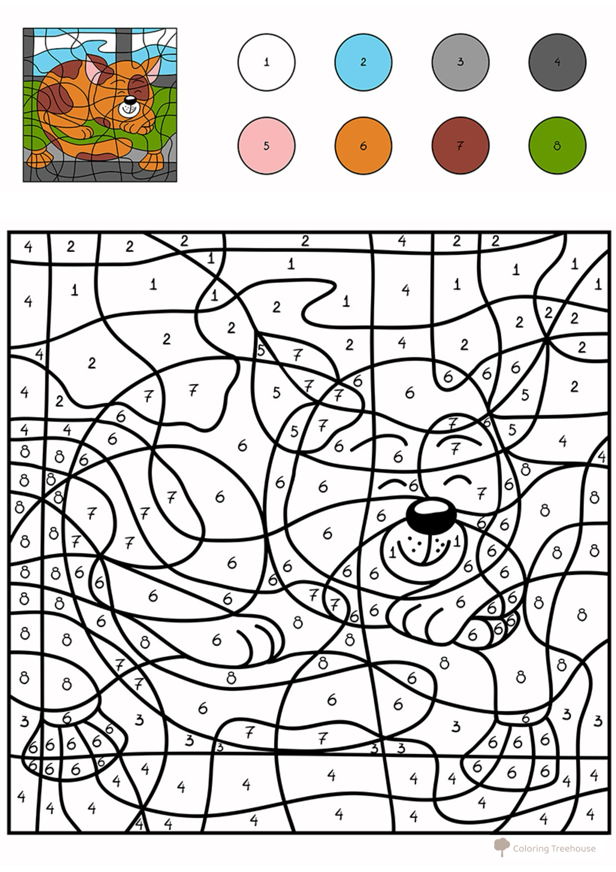 Página para colorear: Gato dormido por números dibujo para colorear gratis de Colorear por números
