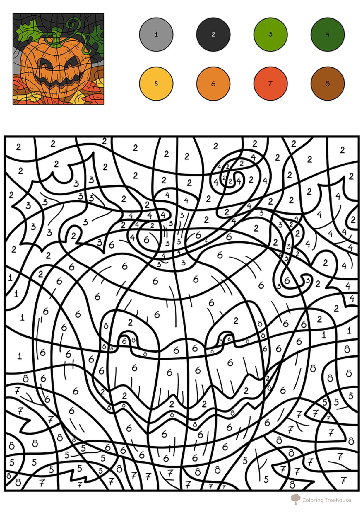 Halloween Pumpkin Color-by-Numbers Coloring Page free printable Color by Number Coloring Pages coloring page