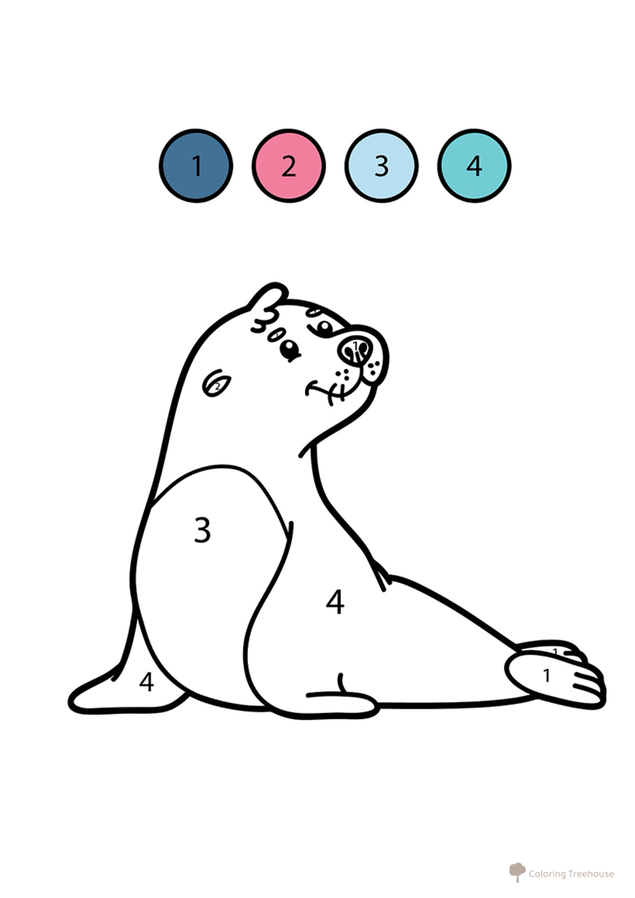 Seal Color by Number Coloring Page free printable Color by Number Coloring Pages coloring page