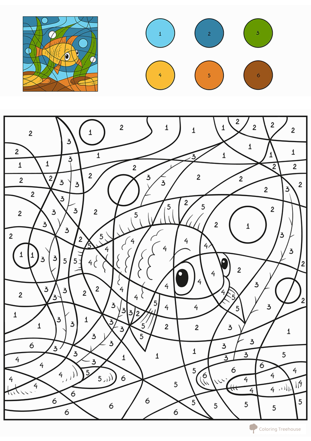 Página para colorear: Pez amarillo por números dibujo para colorear gratis de Colorear por números