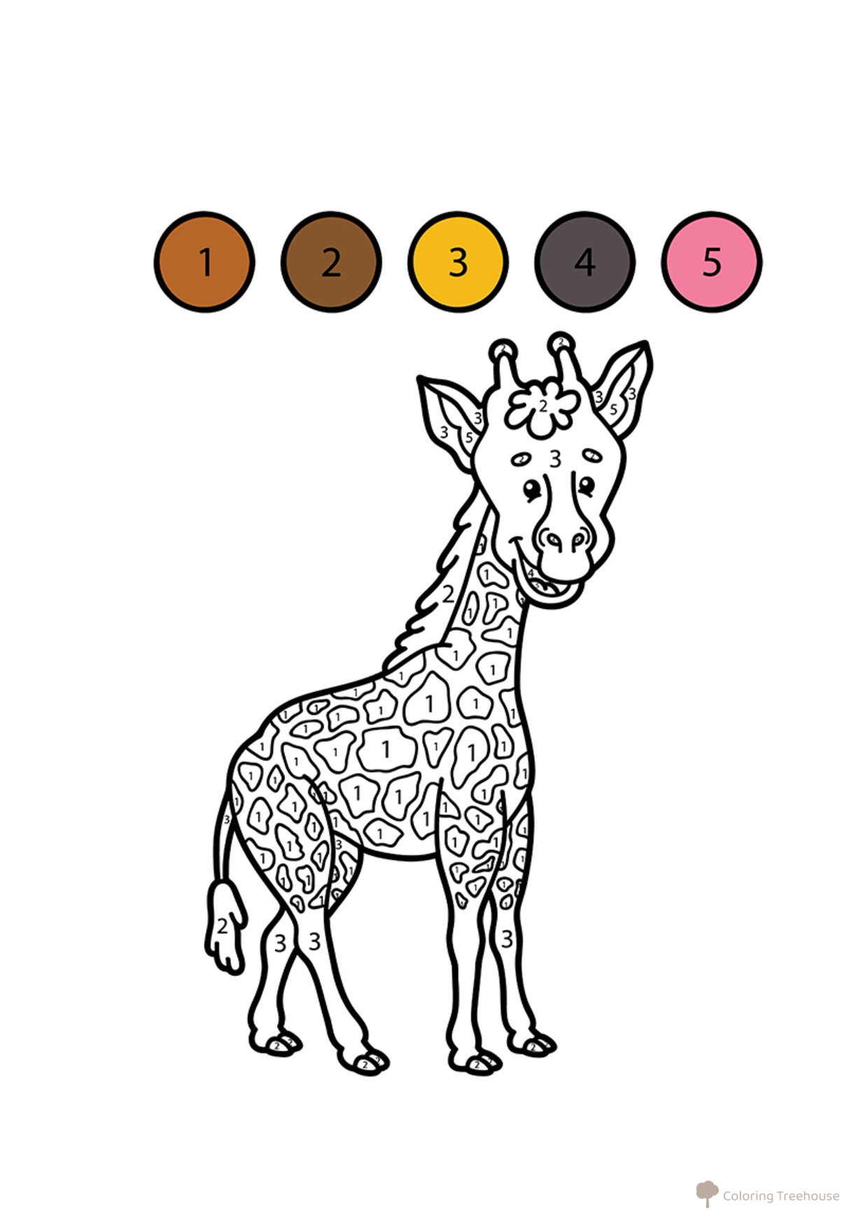 Dibujo para colorear: Jirafa por números dibujo para colorear gratis de Colorear por números