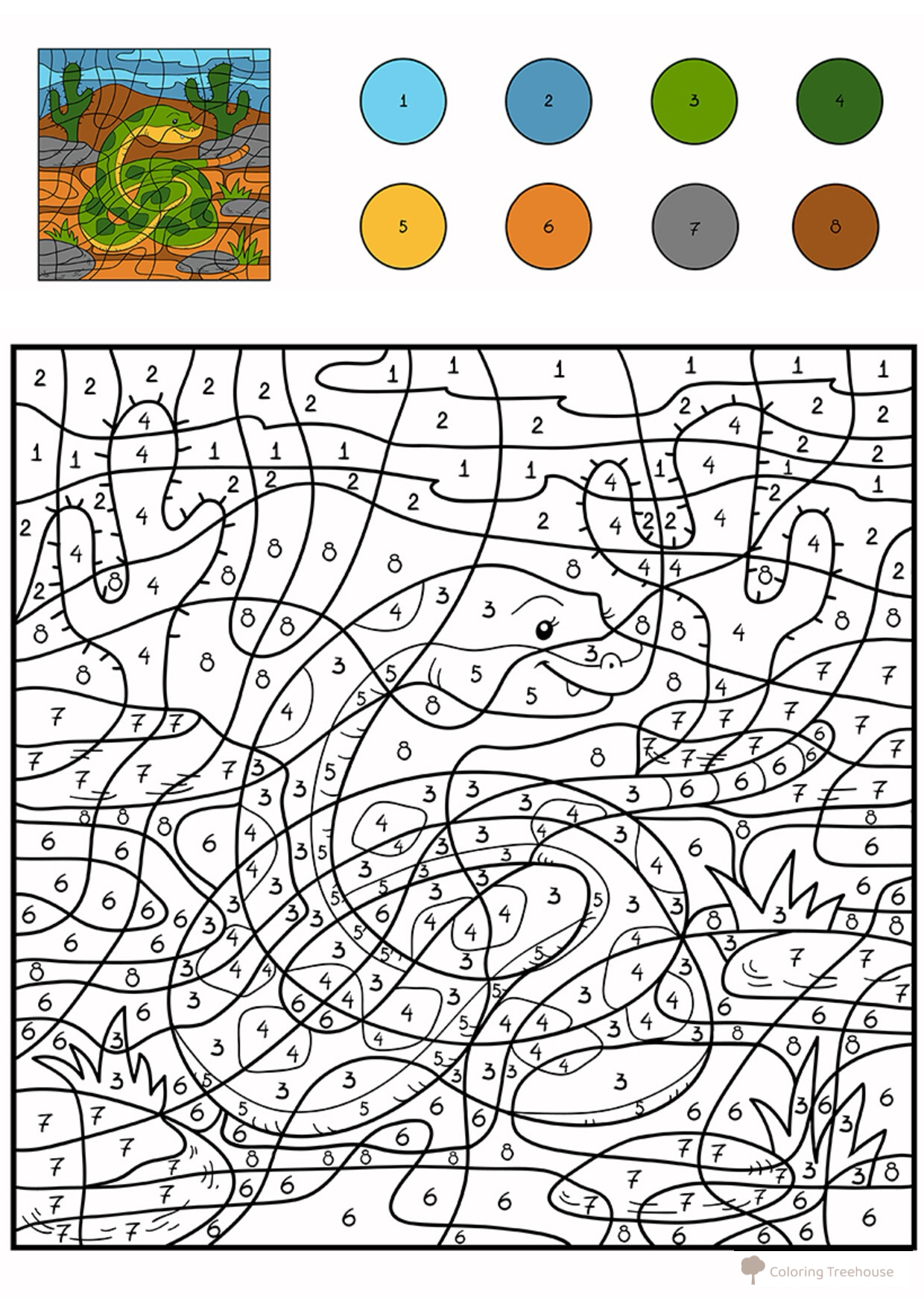 Snake Coloring Page: Color by Numbers free printable Color by Number Coloring Pages coloring page