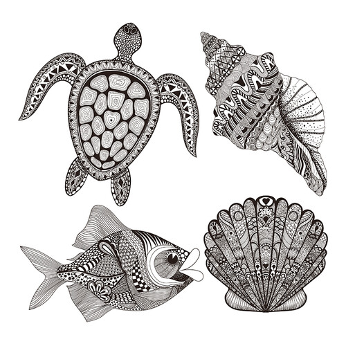 Página para colorear: Habitantes del mar dibujo para colorear gratis de Complejas y bellas hojas para colorear de animales, aves, peces e insectos