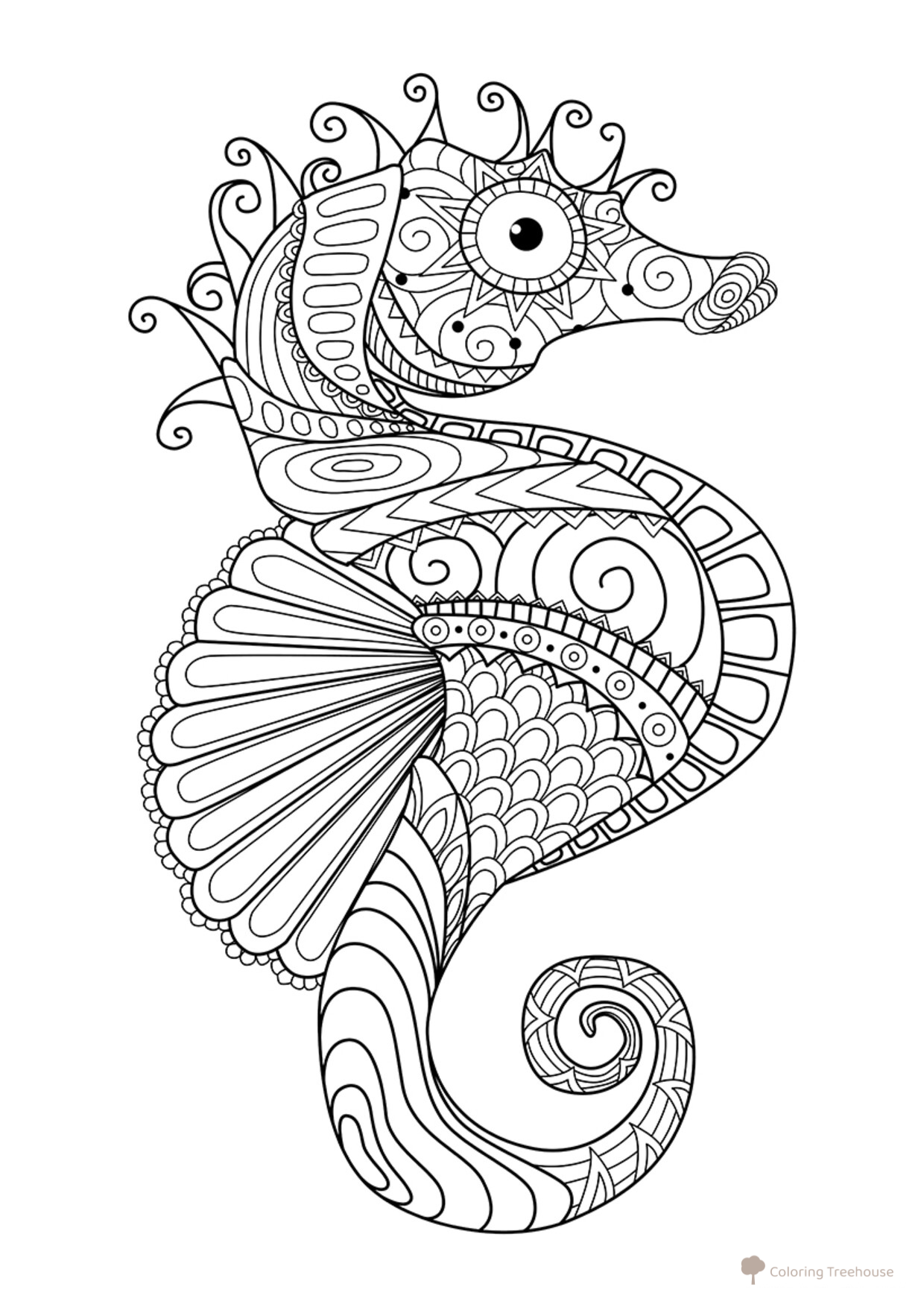 Seahorse Coloring Page free printable Advanced Animal, Bird, Fish, and Insect Coloring Pages coloring page