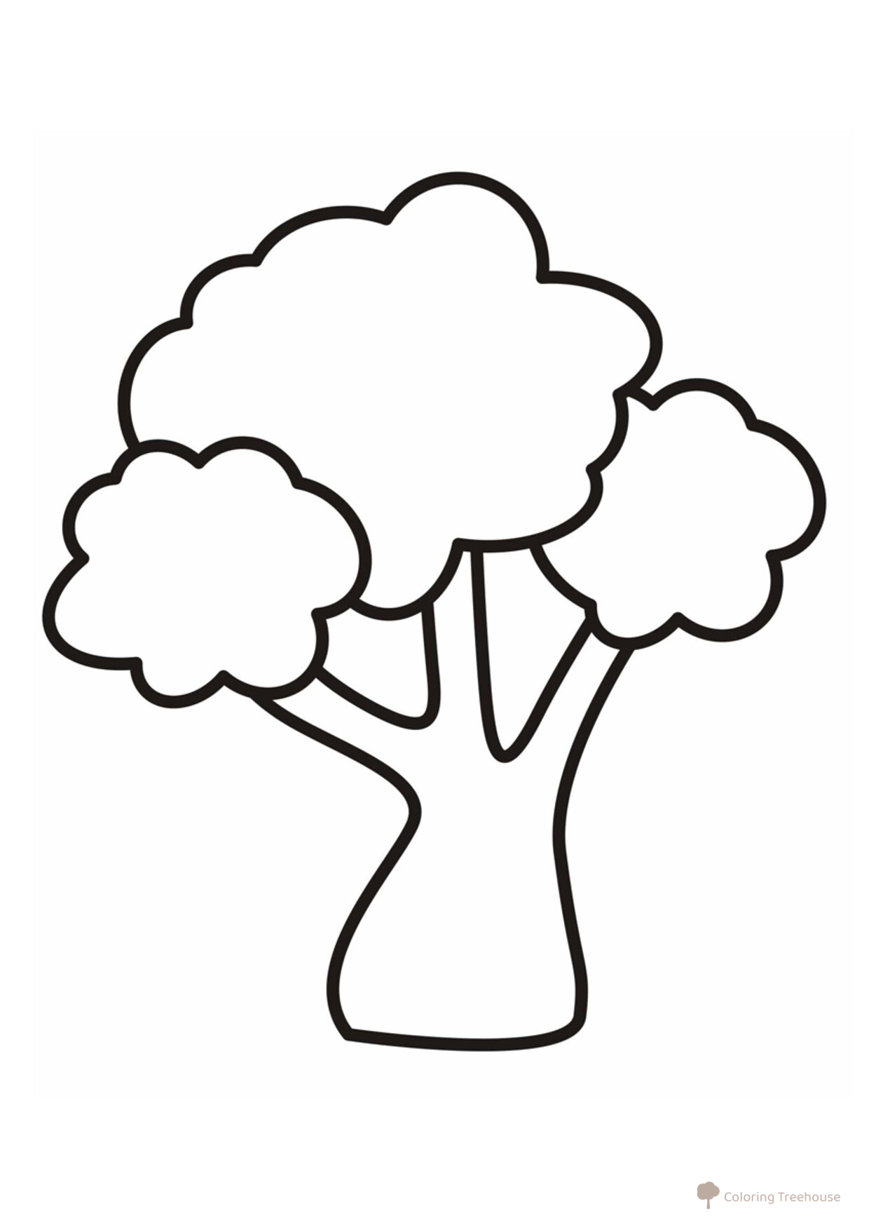 Página para colorear: Árbol con una bella copa dibujo para colorear gratis de Páginas para colorear de flores y plantas para niños pequeños