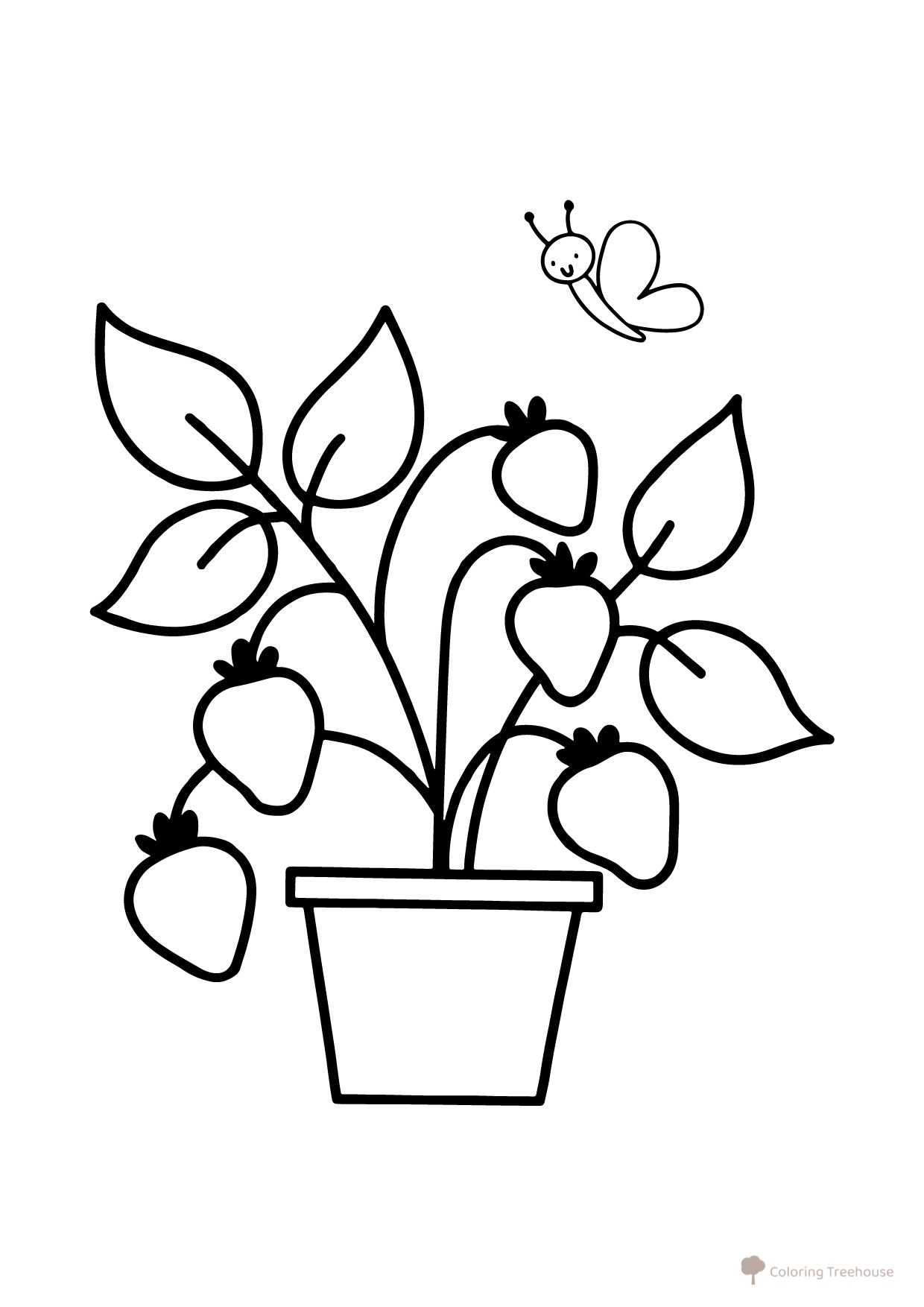 Strawberry Bush and Butterfly Coloring Page free printable Flower and Plant Coloring Pages for Toddlers coloring page