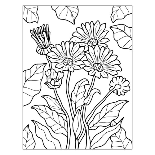 Young Marigolds Coloring Page free printable Flower Coloring Pages coloring page