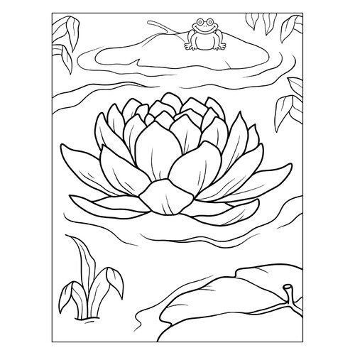 Large Water Lily on the Pond Coloring Page free printable Flower Coloring Pages coloring page