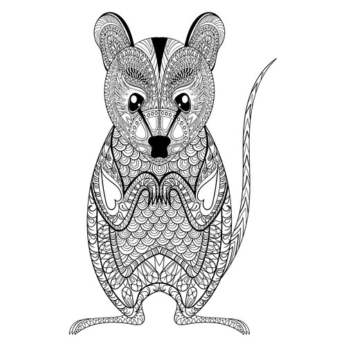 Página para colorear: Zarigüeya dibujo para colorear gratis de Complejas y bellas hojas para colorear de animales, aves, peces e insectos