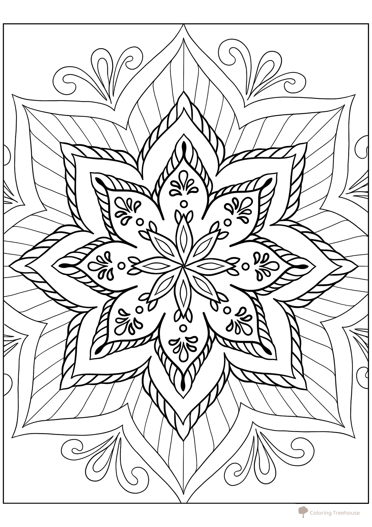 Libro para colorear «Mandala Petunia» dibujo para colorear gratis de Flower Coloring Pages