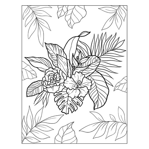Página para colorear: orquídea, ave del paraíso (strelitzia), hibisco, protea y calatea dibujo para colorear gratis de Flower Coloring Pages