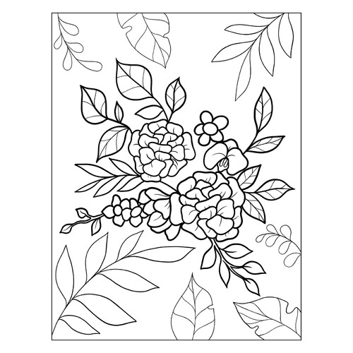 Dibujo para colorear «Peonía, orquídea, hortensia y flores de magnolia» dibujo para colorear gratis de Flower Coloring Pages