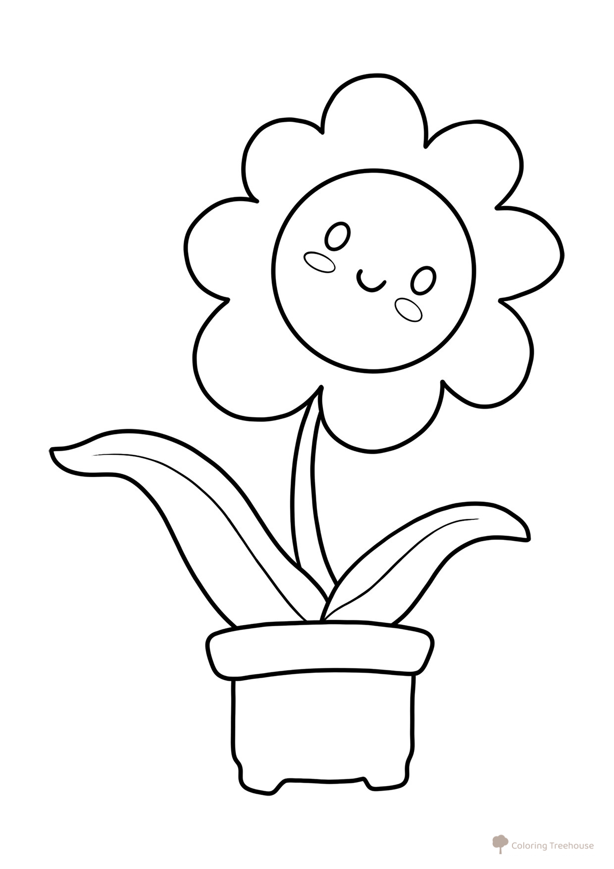 Simple Flower in a Pot Coloring Page free printable Flower Coloring Pages coloring page