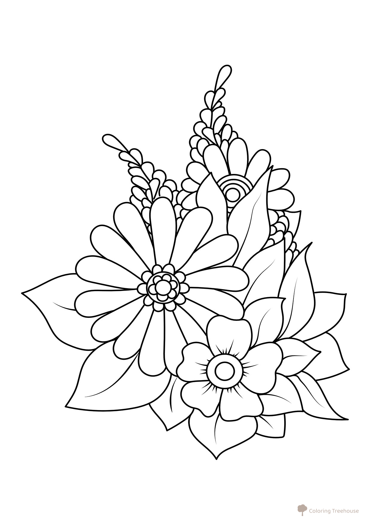 Simple Flower Bouquet Coloring Page free printable Flower Coloring Pages coloring page