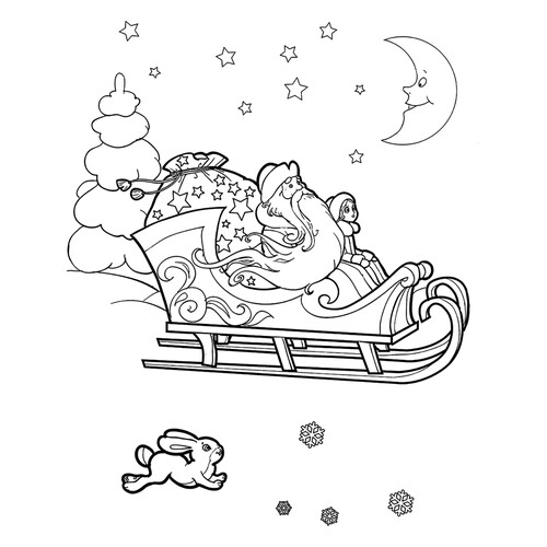 着色页:雪橇上的俄罗斯大爷(圣诞老人与雪姑娘) 免费可打印Дед Мороз 与 Снегурочка 填色页 — 俄罗斯新年涂色图涂色页