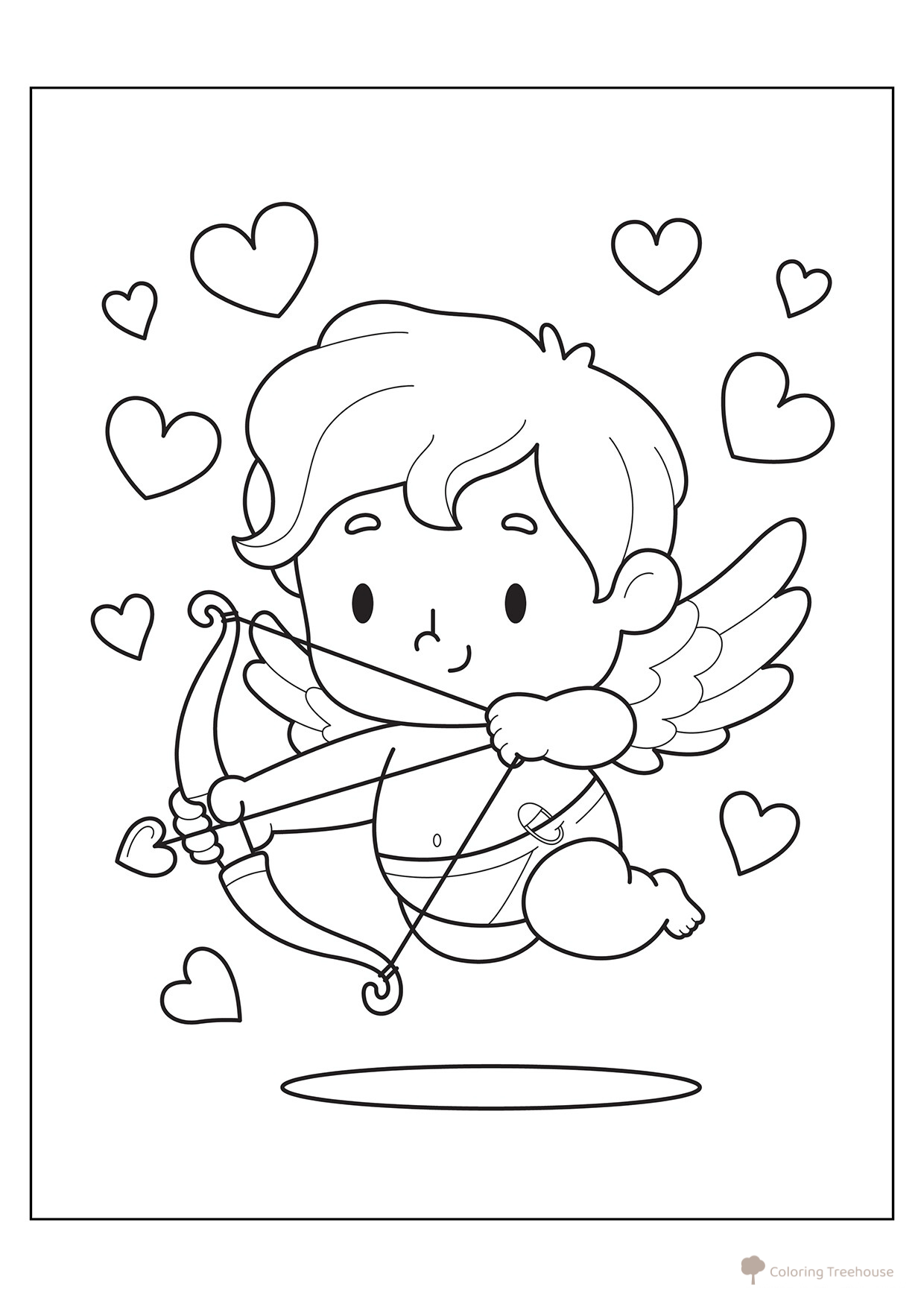 Little Angel and Hearts Coloring Page free printable Valentine's Day Coloring Pages and Valentine Cards coloring page