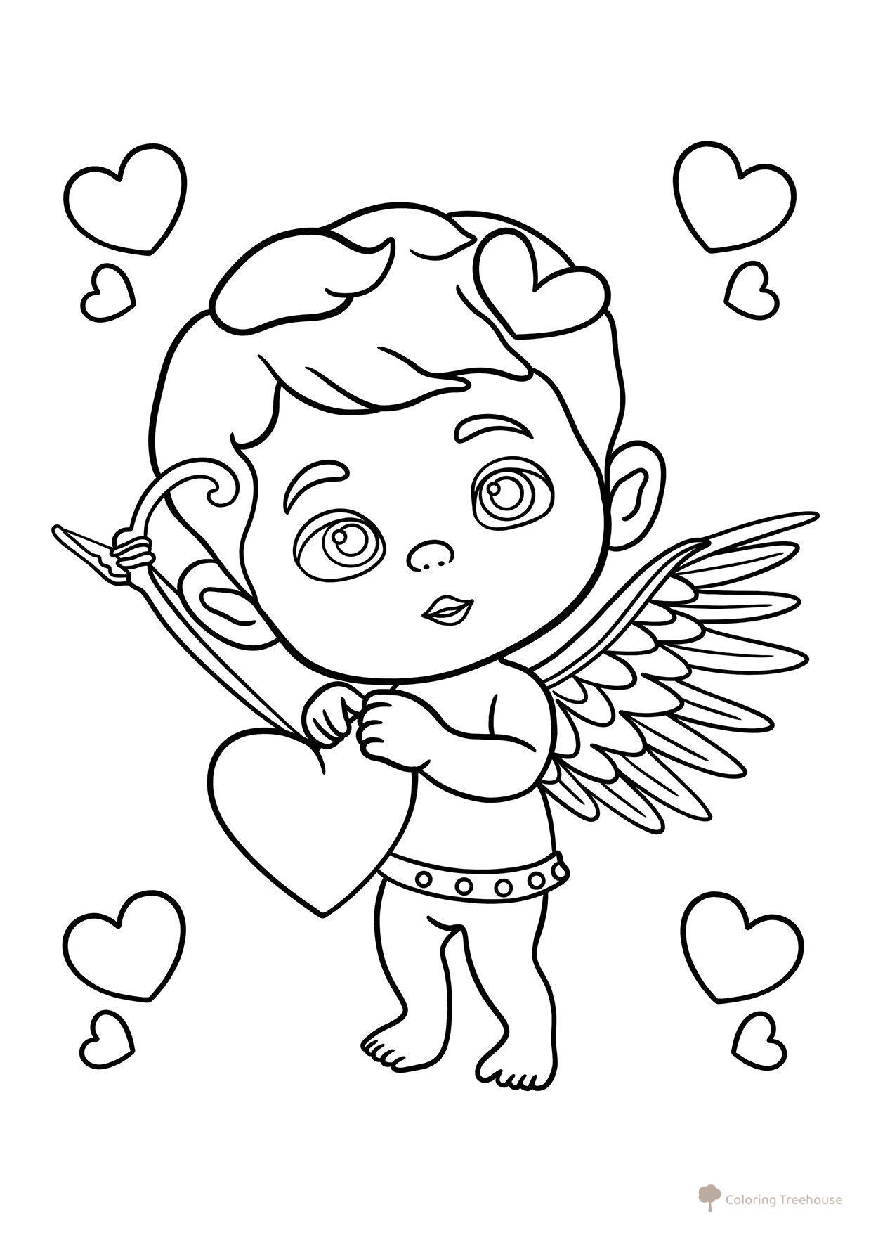 Little Angel with Hearts Coloring Page free printable Valentine's Day Coloring Pages and Valentine Cards coloring page