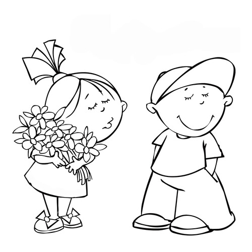 Página para colorear: Niños en el Día de San Valentín dibujo para colorear gratis de Hojas para colorear del Día de San Valentín (14 de febrero)