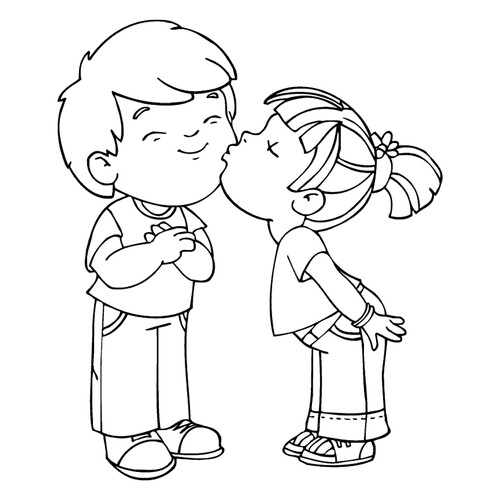 Girl Kissing Boy Coloring Page free printable Valentine's Day Coloring Pages and Valentine Cards coloring page