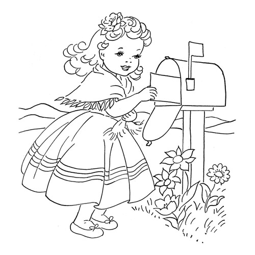 Girl Receiving a Valentine — Printable Valentine's Day Coloring Page free printable Valentine's Day Coloring Pages and Valentine Cards coloring page