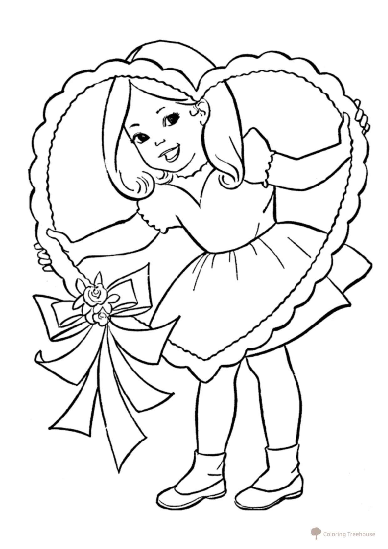Girl with a Big Heart Coloring Page free printable Valentine's Day Coloring Pages and Valentine Cards coloring page