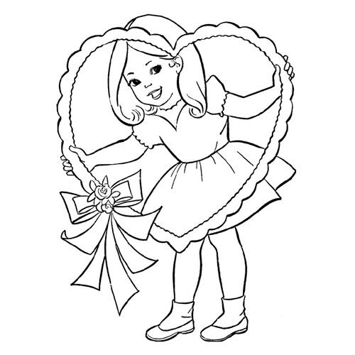 Girl with a Big Heart Coloring Page free printable Valentine's Day Coloring Pages and Valentine Cards coloring page