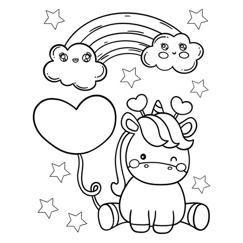 Unicorn Coloring Page — Rainbow and Heart free printable Valentine's Day Coloring Pages and Valentine Cards coloring page
