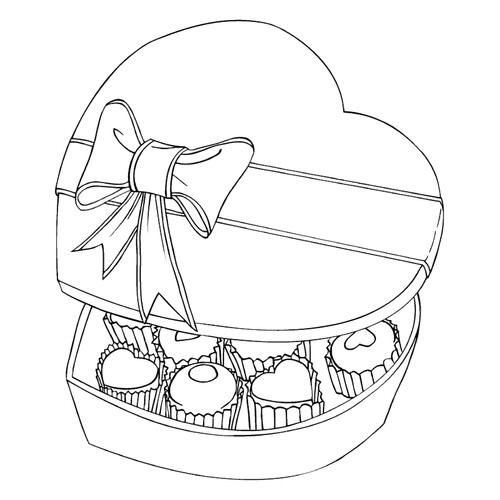 Página para colorear: Caja de bombones dibujo para colorear gratis de Hojas para colorear del Día de San Valentín (14 de febrero)