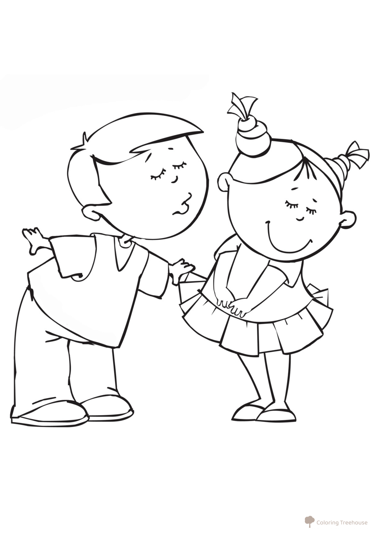 Boy Kissing Girl Coloring Page free printable Valentine's Day Coloring Pages and Valentine Cards coloring page