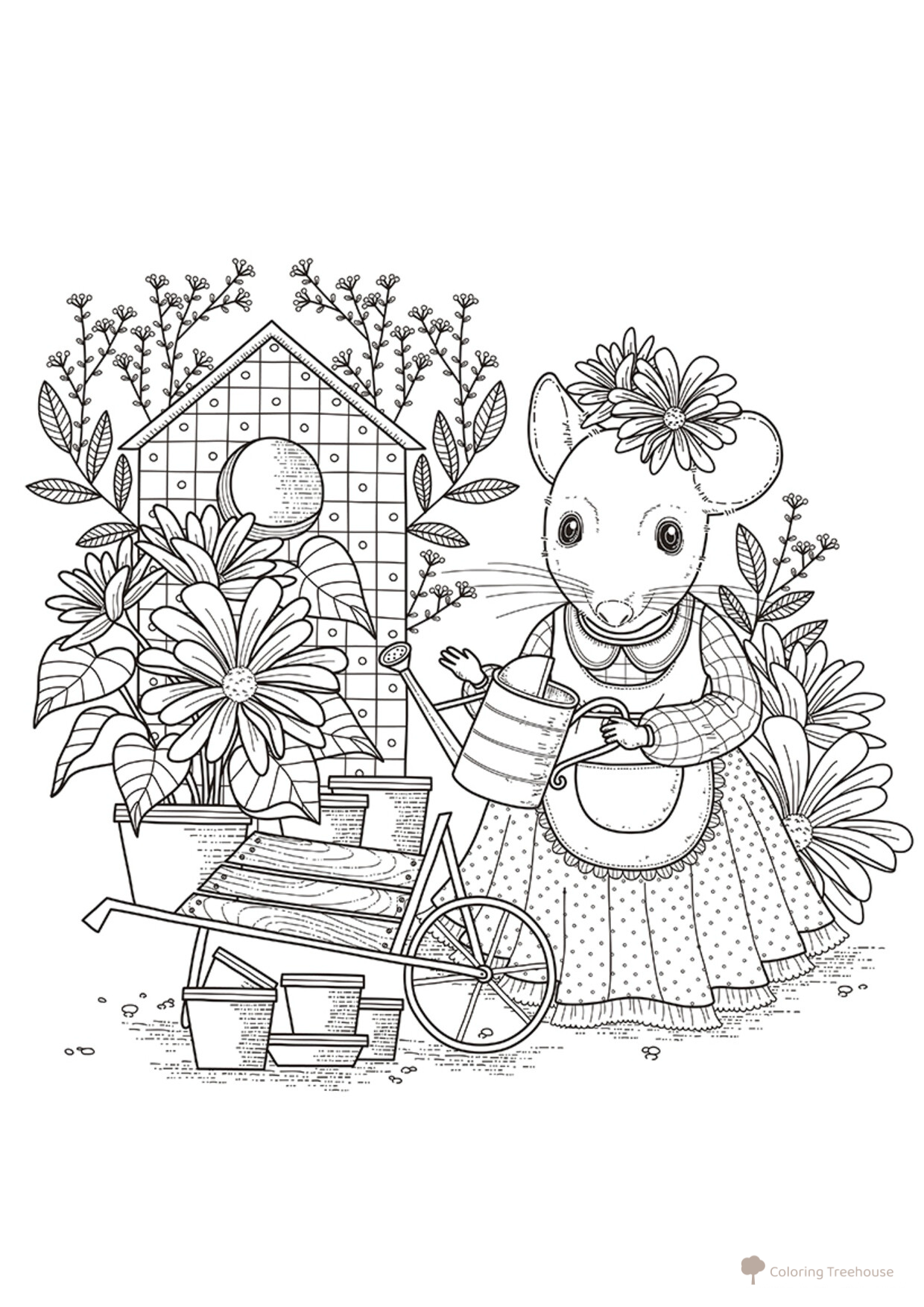 Dibujo para colorear: Ratita de cuento dibujo para colorear gratis de Complejas y bellas hojas para colorear de animales, aves, peces e insectos