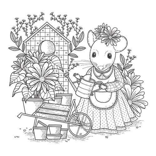 Dibujo para colorear: Ratita de cuento dibujo para colorear gratis de Complejas y bellas hojas para colorear de animales, aves, peces e insectos