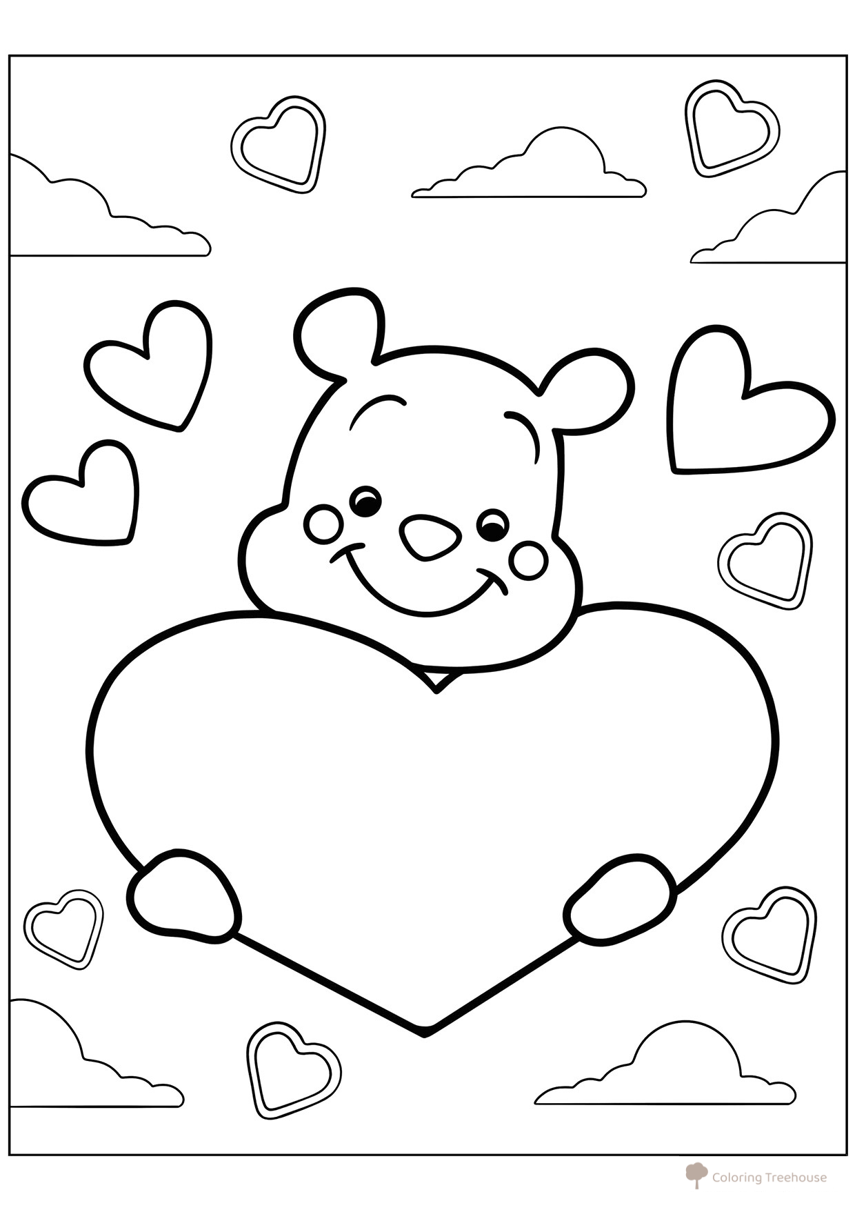 Teddy Bear and Valentine Coloring Page free printable Valentine's Day Coloring Pages and Valentine Cards coloring page