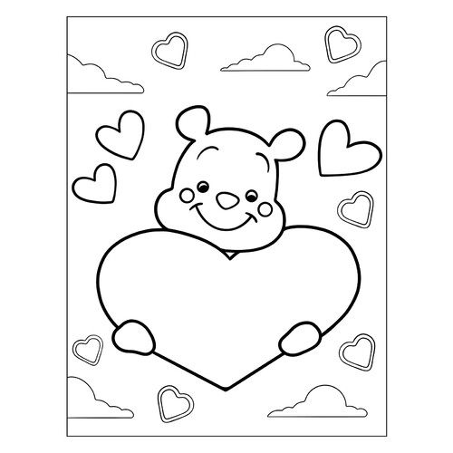 Teddy Bear and Valentine Coloring Page free printable Valentine's Day Coloring Pages and Valentine Cards coloring page