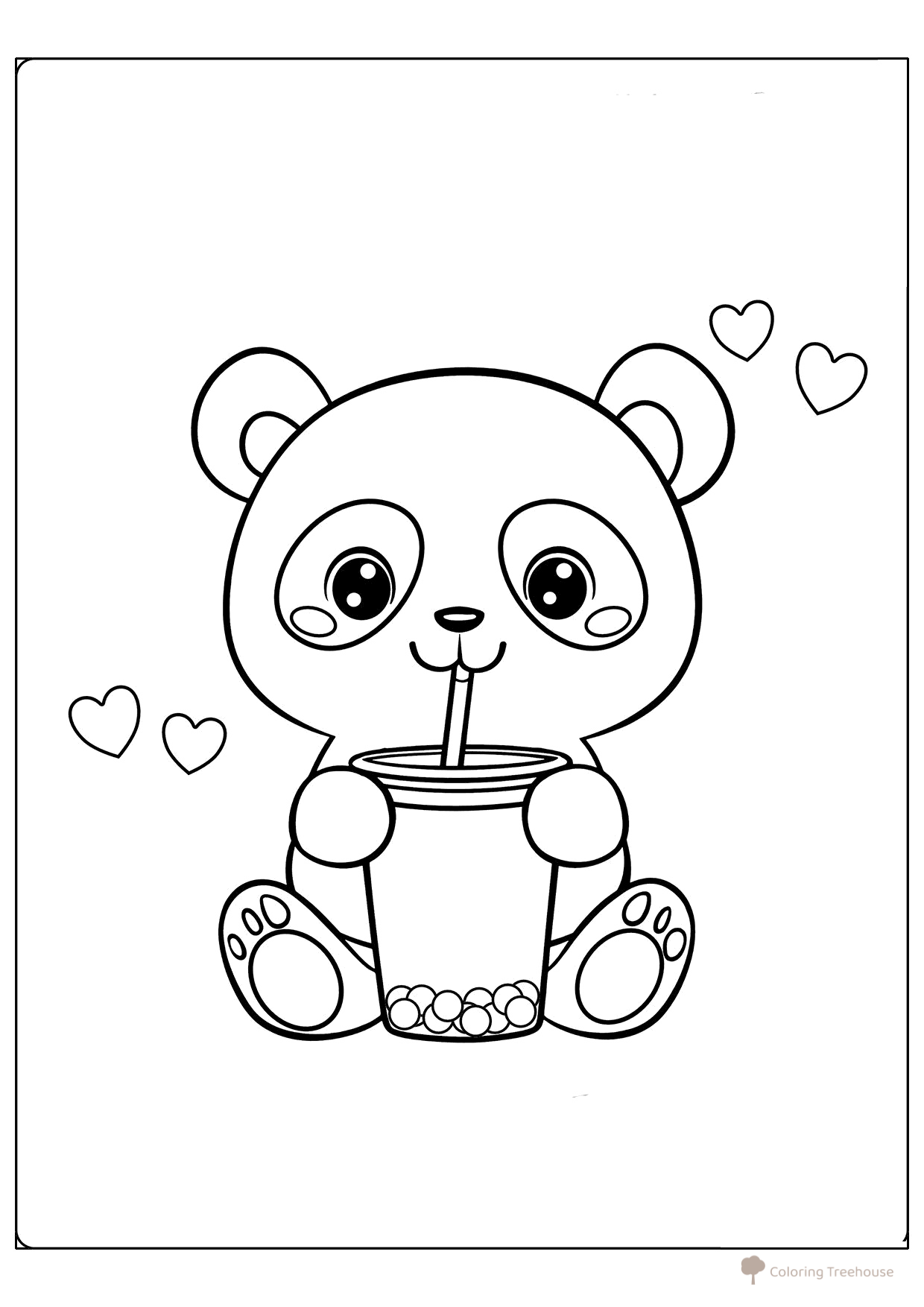 Printable Cute Teddy Bear and Bubble Tea Coloring Page free printable Valentine's Day Coloring Pages and Valentine Cards coloring page