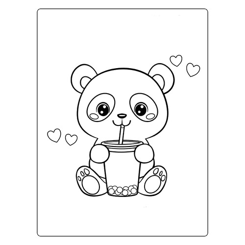Printable Cute Teddy Bear and Bubble Tea Coloring Page free printable Valentine's Day Coloring Pages and Valentine Cards coloring page